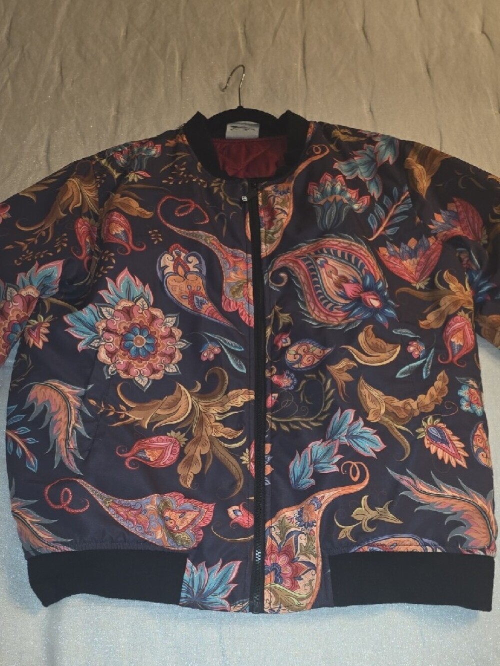 FreshHoods Floral Paisley Bomber Jacket - Black/Multi.    Size XL - Picture 4 of 12